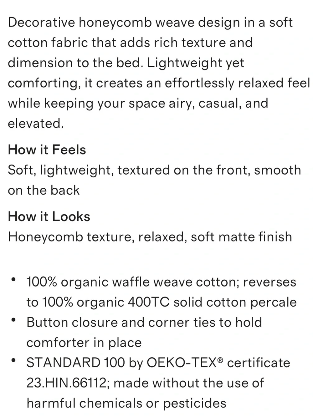 Organic Luxe Honeycomb Duvet Cover - King Size White NWT